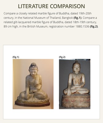 Lot 23 - A LARGE LACQUERED WHITE MARBLE FIGURE OF BUDDHA, MANDALAY STYLE