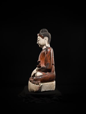 Lot 23 - A LARGE LACQUERED WHITE MARBLE FIGURE OF BUDDHA, MANDALAY STYLE