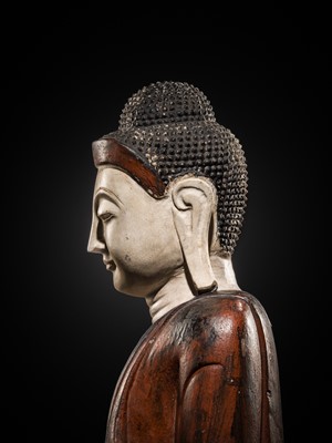 Lot 23 - A LARGE LACQUERED WHITE MARBLE FIGURE OF BUDDHA, MANDALAY STYLE