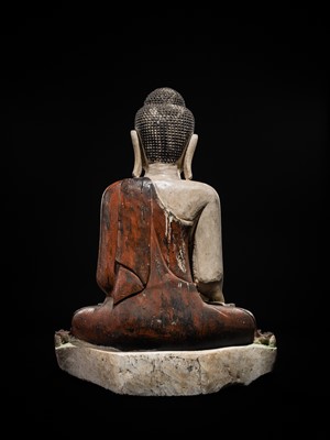 Lot 23 - A LARGE LACQUERED WHITE MARBLE FIGURE OF BUDDHA, MANDALAY STYLE