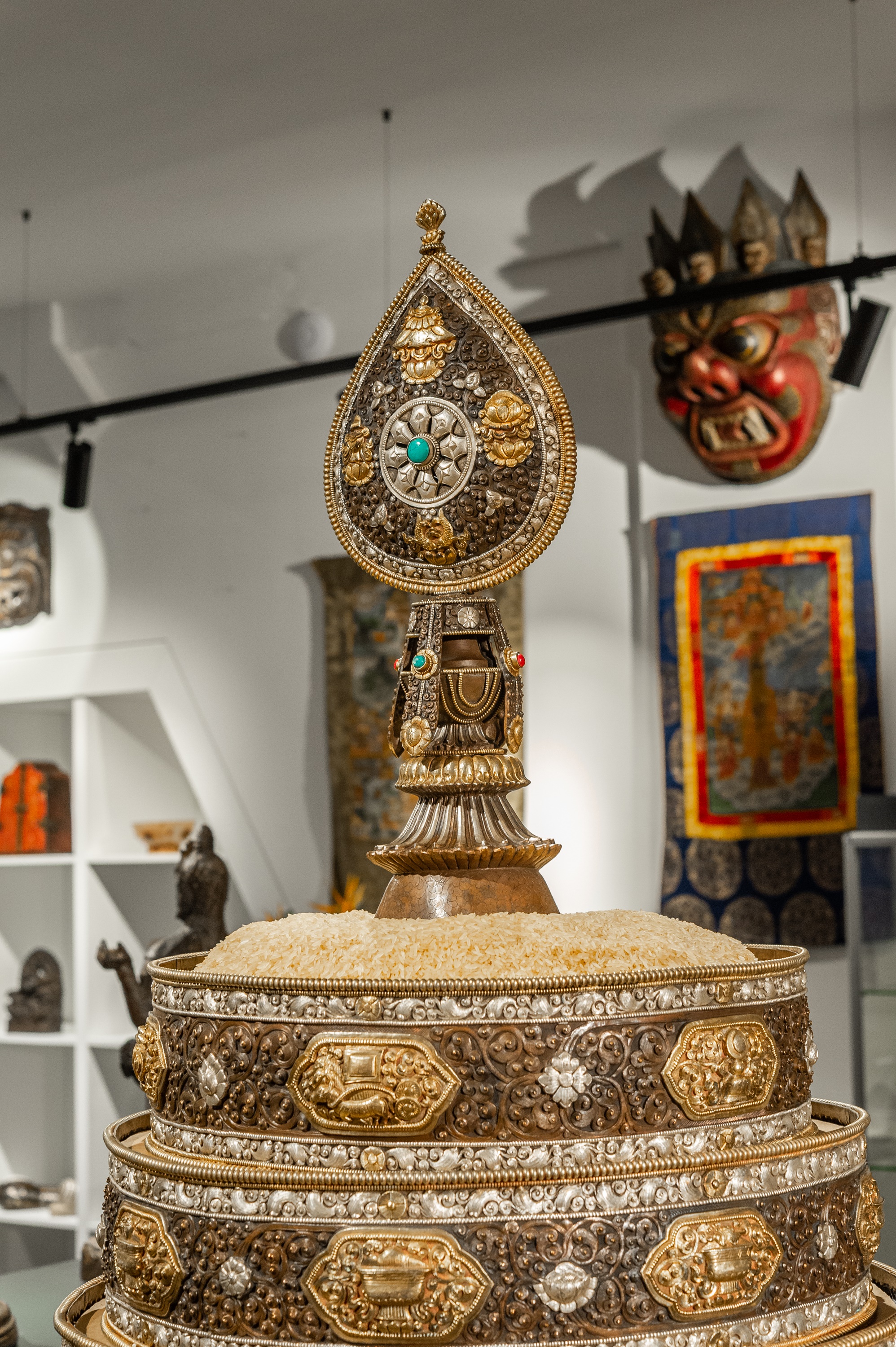 Lot 47 - A MONUMENTAL (142 CM) PARCEL-GILT COPPER AND