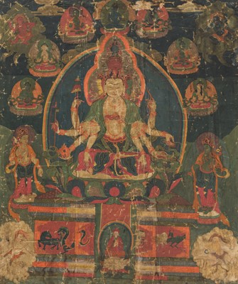 Lot 98 - A RARE THANGKA OF KUNZANG GYALWA DUPA, 17TH-18TH CENTURY