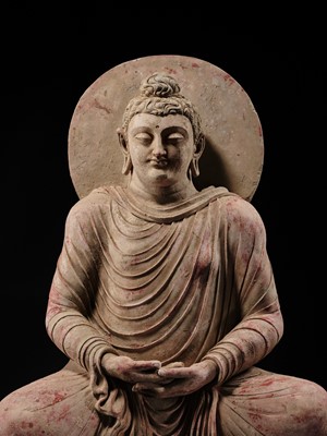 Lot 246 - THE MONUMENTAL AND HIGHLY IMPORTANT ‘KIENZLE’ STUCCO STATUE OF BUDDHA GANDHARA, PROBABLY HADDA, CIRCA 3RD-5TH CENTURY