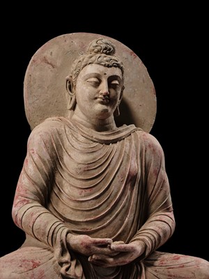 Lot 246 - THE MONUMENTAL AND HIGHLY IMPORTANT ‘KIENZLE’ STUCCO STATUE OF BUDDHA GANDHARA, PROBABLY HADDA, CIRCA 3RD-5TH CENTURY