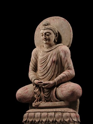 Lot 246 - THE MONUMENTAL AND HIGHLY IMPORTANT ‘KIENZLE’ STUCCO STATUE OF BUDDHA GANDHARA, PROBABLY HADDA, CIRCA 3RD-5TH CENTURY