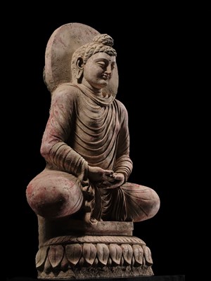 Lot 246 - THE MONUMENTAL AND HIGHLY IMPORTANT ‘KIENZLE’ STUCCO STATUE OF BUDDHA GANDHARA, PROBABLY HADDA, CIRCA 3RD-5TH CENTURY