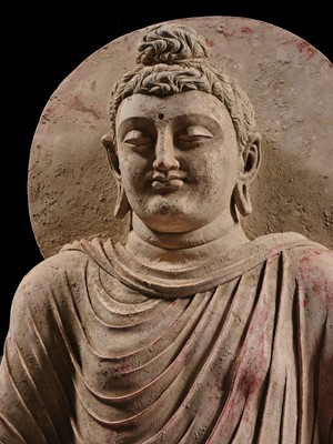 Lot 246 - THE MONUMENTAL AND HIGHLY IMPORTANT ‘KIENZLE’ STUCCO STATUE OF BUDDHA GANDHARA, PROBABLY HADDA, CIRCA 3RD-5TH CENTURY