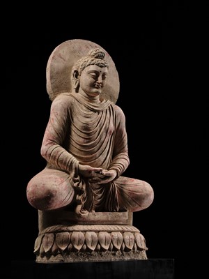 Lot 246 - THE MONUMENTAL AND HIGHLY IMPORTANT ‘KIENZLE’ STUCCO STATUE OF BUDDHA GANDHARA, PROBABLY HADDA, CIRCA 3RD-5TH CENTURY