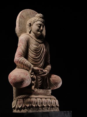 Lot 246 - THE MONUMENTAL AND HIGHLY IMPORTANT ‘KIENZLE’ STUCCO STATUE OF BUDDHA GANDHARA, PROBABLY HADDA, CIRCA 3RD-5TH CENTURY