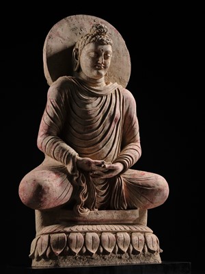 Lot 246 - THE MONUMENTAL AND HIGHLY IMPORTANT ‘KIENZLE’ STUCCO STATUE OF BUDDHA GANDHARA, PROBABLY HADDA, CIRCA 3RD-5TH CENTURY