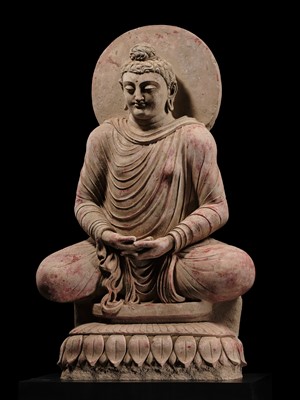 Lot 246 - THE MONUMENTAL AND HIGHLY IMPORTANT ‘KIENZLE’ STUCCO STATUE OF BUDDHA GANDHARA, PROBABLY HADDA, CIRCA 3RD-5TH CENTURY