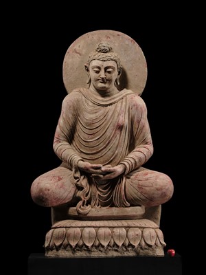 Lot 246 - THE MONUMENTAL AND HIGHLY IMPORTANT ‘KIENZLE’ STUCCO STATUE OF BUDDHA GANDHARA, PROBABLY HADDA, CIRCA 3RD-5TH CENTURY