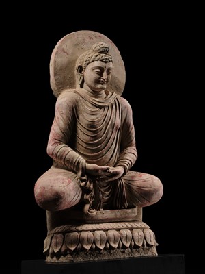Lot 246 - THE MONUMENTAL AND HIGHLY IMPORTANT ‘KIENZLE’ STUCCO STATUE OF BUDDHA GANDHARA, PROBABLY HADDA, CIRCA 3RD-5TH CENTURY