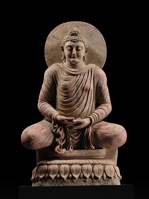 Lot 246 - THE MONUMENTAL AND HIGHLY IMPORTANT ‘KIENZLE’ STUCCO STATUE OF BUDDHA GANDHARA, PROBABLY HADDA, CIRCA 3RD-5TH CENTURY