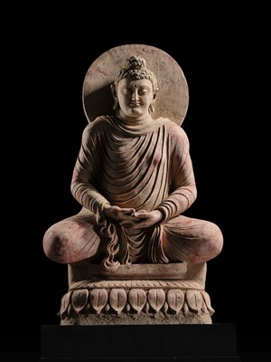 Lot 246 - THE MONUMENTAL AND HIGHLY IMPORTANT ‘KIENZLE’ STUCCO STATUE OF BUDDHA GANDHARA, PROBABLY HADDA, CIRCA 3RD-5TH CENTURY