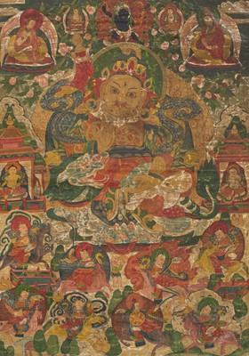 Lot 203 - A THANGKA DEPICTING VAISHRAVANA