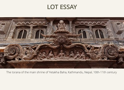 Lot 120 - A WOOD TORANA, NEPAL, CIRCA 16TH - 18TH CENTURY