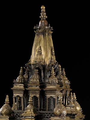 Lot 110 - A MONUMENTAL AND IMPORTANT BRONZE MODEL OF THE KRISHNA MANDIR IN PATAN, WITH A BRONZE FIGURE OF BALAKRISHNA