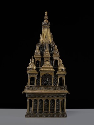 Lot 110 - A MONUMENTAL AND IMPORTANT BRONZE MODEL OF THE KRISHNA MANDIR IN PATAN, WITH A BRONZE FIGURE OF BALAKRISHNA