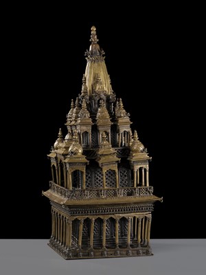 Lot 110 - A MONUMENTAL AND IMPORTANT BRONZE MODEL OF THE KRISHNA MANDIR IN PATAN, WITH A BRONZE FIGURE OF BALAKRISHNA