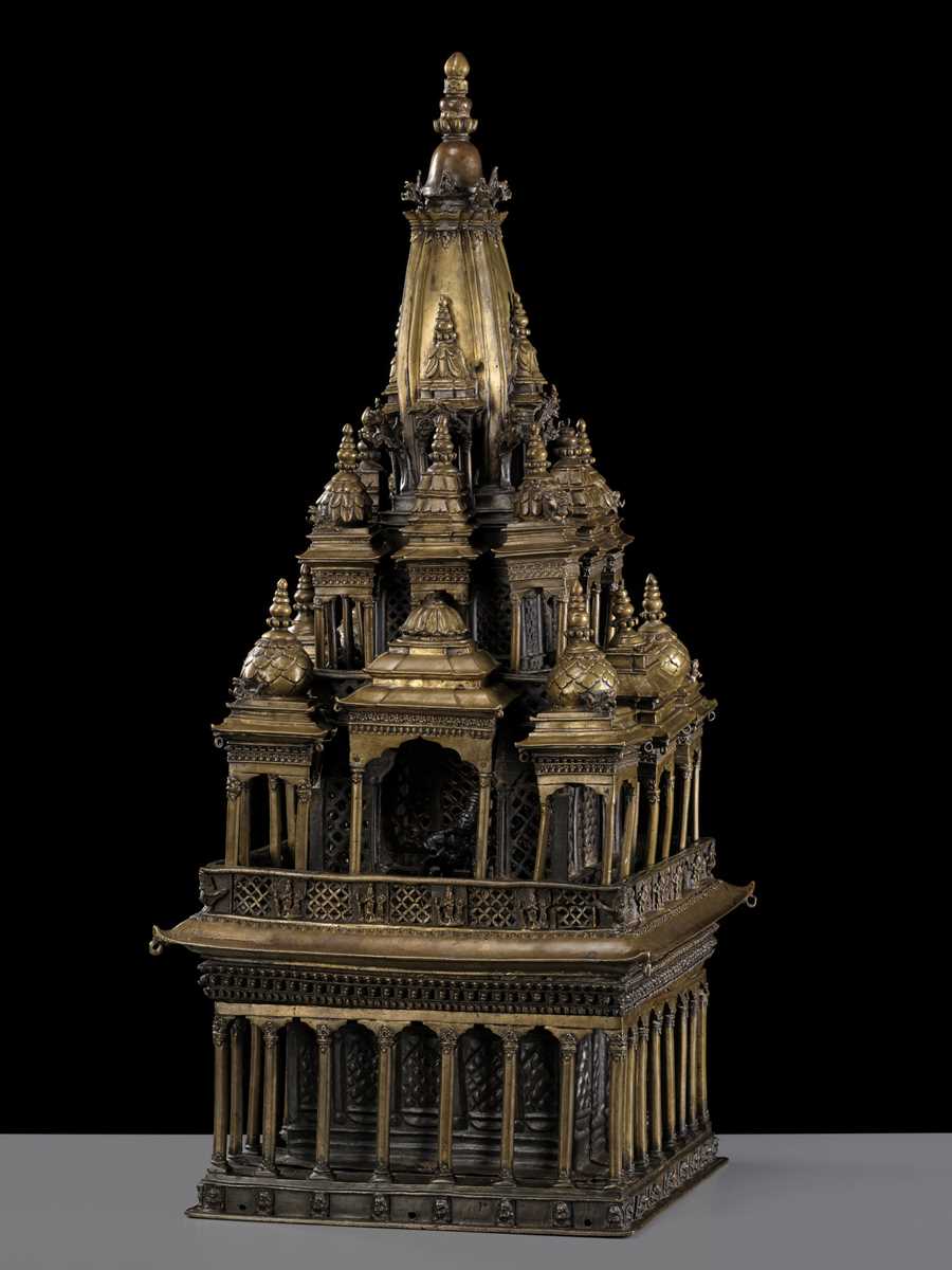 Lot 110 - A MONUMENTAL AND IMPORTANT BRONZE MODEL OF THE KRISHNA MANDIR IN PATAN, WITH A BRONZE FIGURE OF BALAKRISHNA