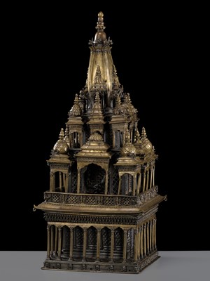 Lot 110 - A MONUMENTAL AND IMPORTANT BRONZE MODEL OF THE KRISHNA MANDIR IN PATAN, WITH A BRONZE FIGURE OF BALAKRISHNA