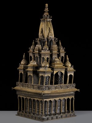 Lot 110 - A MONUMENTAL AND IMPORTANT BRONZE MODEL OF THE KRISHNA MANDIR IN PATAN, WITH A BRONZE FIGURE OF BALAKRISHNA