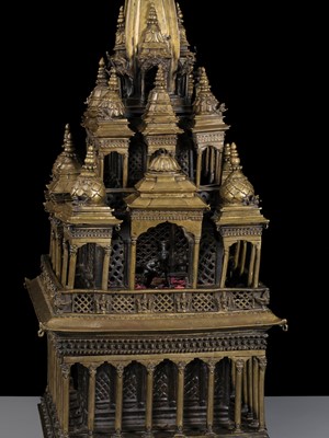 Lot 110 - A MONUMENTAL AND IMPORTANT BRONZE MODEL OF THE KRISHNA MANDIR IN PATAN, WITH A BRONZE FIGURE OF BALAKRISHNA