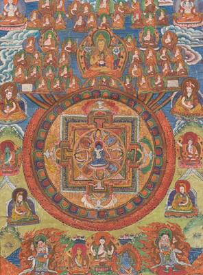 Lot 209 - A MANDALA THANGKA DEPICTING SAMANTABHADRA WITH CONSORT