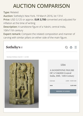 Lot 69 - A BUFF SANDSTONE RELIEF PANEL OF VAIKUNTHA KAMALAJA ATOP GARUDA, CENTRAL INDIA, 10TH-12TH CENTURY