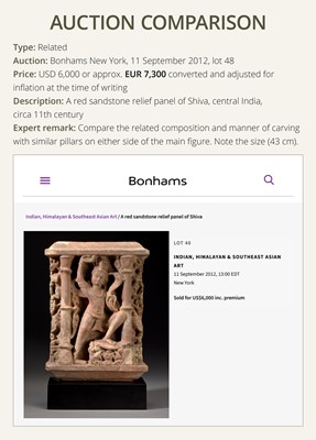 Lot 69 - A BUFF SANDSTONE RELIEF PANEL OF VAIKUNTHA KAMALAJA ATOP GARUDA, CENTRAL INDIA, 10TH-12TH CENTURY