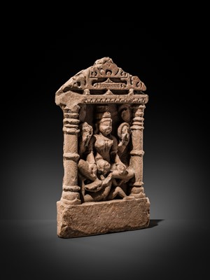 Lot 69 - A BUFF SANDSTONE RELIEF PANEL OF VAIKUNTHA KAMALAJA ATOP GARUDA, CENTRAL INDIA, 10TH-12TH CENTURY