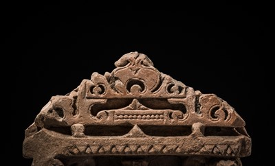 Lot 69 - A BUFF SANDSTONE RELIEF PANEL OF VAIKUNTHA KAMALAJA ATOP GARUDA, CENTRAL INDIA, 10TH-12TH CENTURY