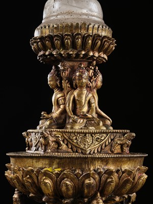 Lot 111 - A RARE AND LARGE GILT-BRONZE AND ROCK CRYSTAL STUPA, 18TH-19TH CENTURY