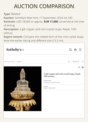 Lot 111 - A RARE AND LARGE GILT-BRONZE AND ROCK CRYSTAL STUPA, 18TH-19TH CENTURY