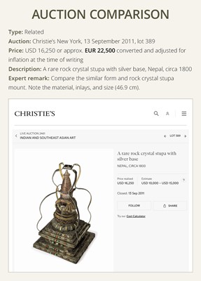 Lot 111 - A RARE AND LARGE GILT-BRONZE AND ROCK CRYSTAL STUPA, 18TH-19TH CENTURY