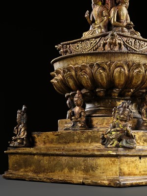 Lot 111 - A RARE AND LARGE GILT-BRONZE AND ROCK CRYSTAL STUPA, 18TH-19TH CENTURY