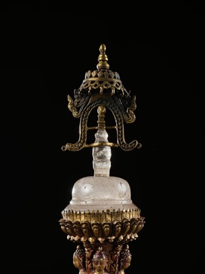 Lot 111 - A RARE AND LARGE GILT-BRONZE AND ROCK CRYSTAL STUPA, 18TH-19TH CENTURY