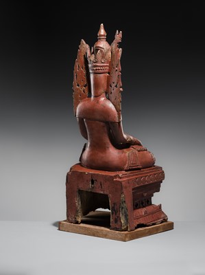 Lot 17 - A LARGE LACQUERED WOOD FIGURE OF JAMBUPATI BUDDHA, SHAN STATES