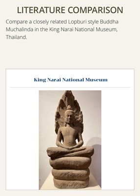 Lot 24 - A RARE SANDSTONE FIGURE OF BUDDHA MUCHALINDA, LOPBURI STYLE, 13TH CENTURY