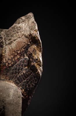 Lot 24 - A RARE SANDSTONE FIGURE OF BUDDHA MUCHALINDA, LOPBURI STYLE, 13TH CENTURY