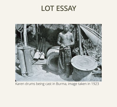 Lot 42 - A MONUMENTAL AND EXTREMELY RARE BRONZE RAIN DRUM, KAREN PEOPLE