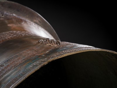 Lot 42 - A MONUMENTAL AND EXTREMELY RARE BRONZE RAIN DRUM, KAREN PEOPLE
