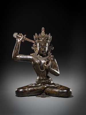 Lot 118 - A LARGE BRONZE FIGURE OF MANJUSHRI, NEPAL, 20TH CENTURY