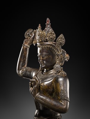 Lot 118 - A LARGE BRONZE FIGURE OF MANJUSHRI, NEPAL, 20TH CENTURY