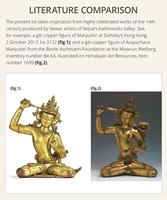 Lot 118 - A LARGE BRONZE FIGURE OF MANJUSHRI, NEPAL, 20TH CENTURY