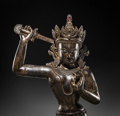 Lot 118 - A LARGE BRONZE FIGURE OF MANJUSHRI, NEPAL, 20TH CENTURY