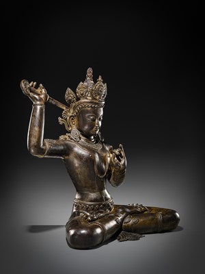 Lot 118 - A LARGE BRONZE FIGURE OF MANJUSHRI, NEPAL, 20TH CENTURY