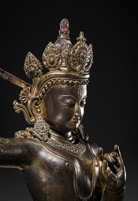 Lot 118 - A LARGE BRONZE FIGURE OF MANJUSHRI, NEPAL, 20TH CENTURY