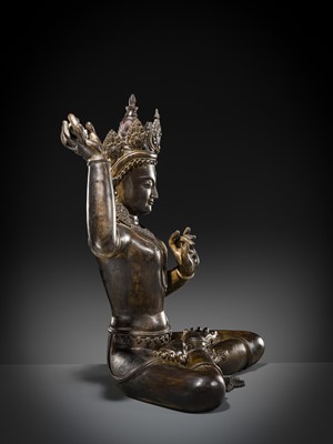 Lot 118 - A LARGE BRONZE FIGURE OF MANJUSHRI, NEPAL, 20TH CENTURY